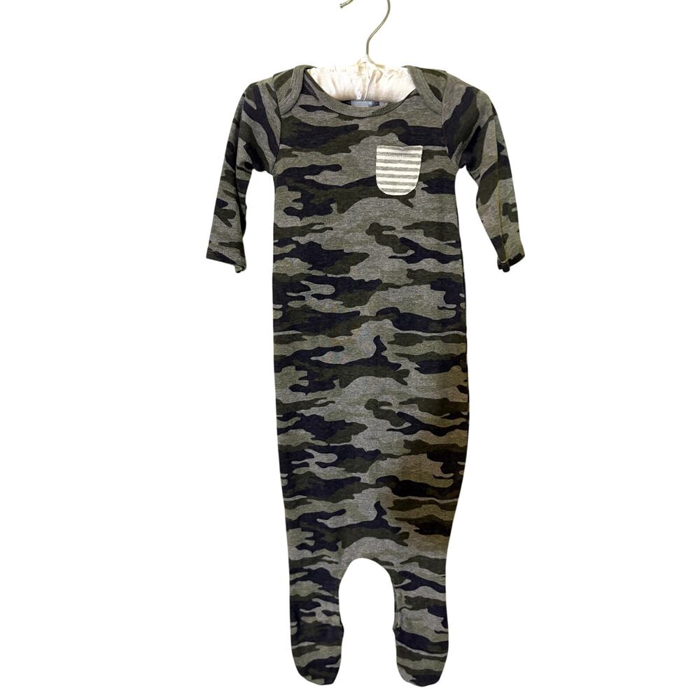 New Mud Pie Baby Boy Camo Pajamas 0-3 Months Long Sleeve One Piece -vn
